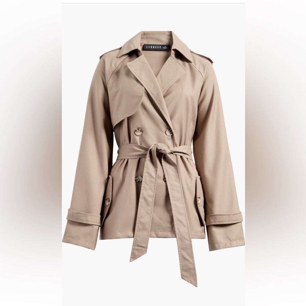 Lioness Tan Trench Coat with Double-Breasted Closure and Matching Belt